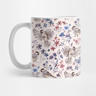 Chickadees and Wildflowers on cream Mug